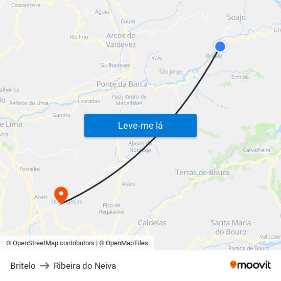 Britelo to Ribeira do Neiva map