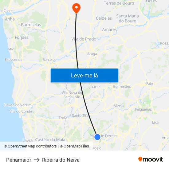 Penamaior to Ribeira do Neiva map