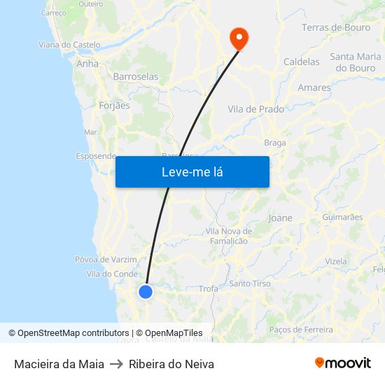 Macieira da Maia to Ribeira do Neiva map