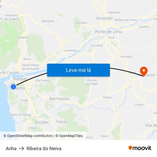 Anha to Ribeira do Neiva map