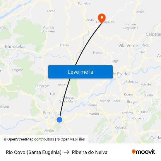 Rio Covo (Santa Eugénia) to Ribeira do Neiva map