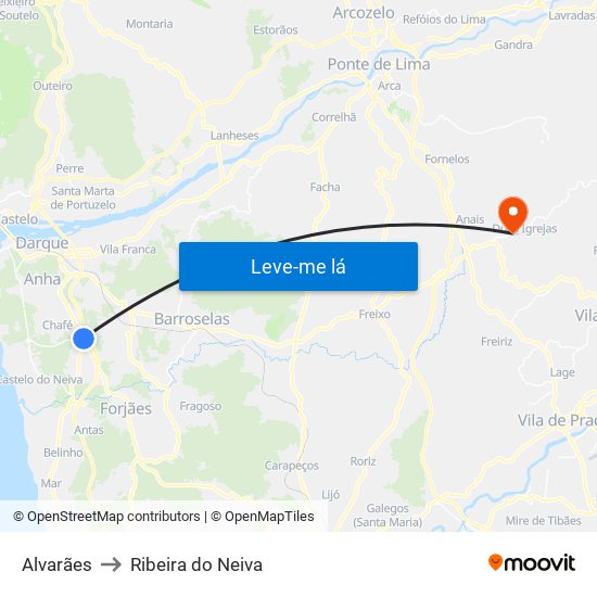 Alvarães to Ribeira do Neiva map