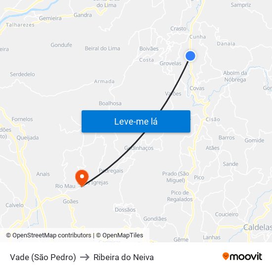 Vade (São Pedro) to Ribeira do Neiva map