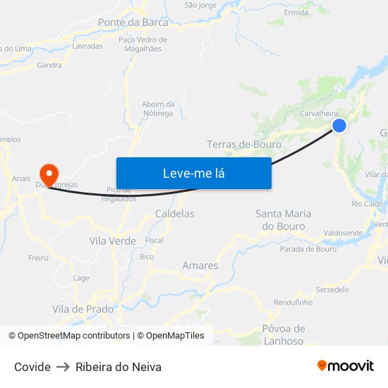 Covide to Ribeira do Neiva map