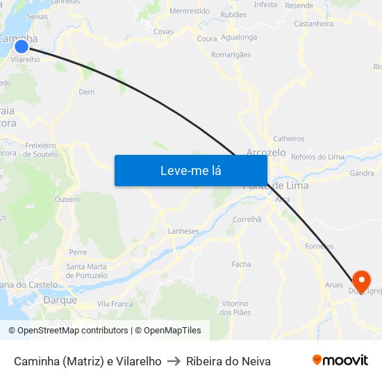 Caminha (Matriz) e Vilarelho to Ribeira do Neiva map