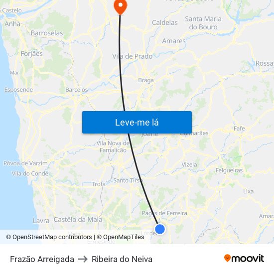 Frazão Arreigada to Ribeira do Neiva map