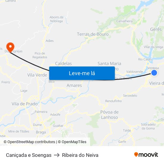 Caniçada e Soengas to Ribeira do Neiva map