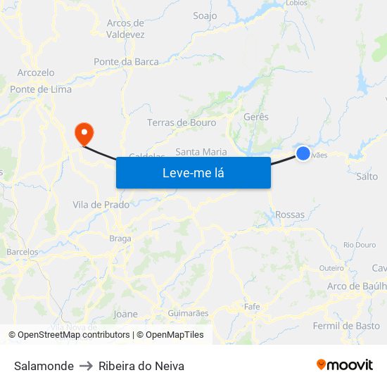 Salamonde to Ribeira do Neiva map