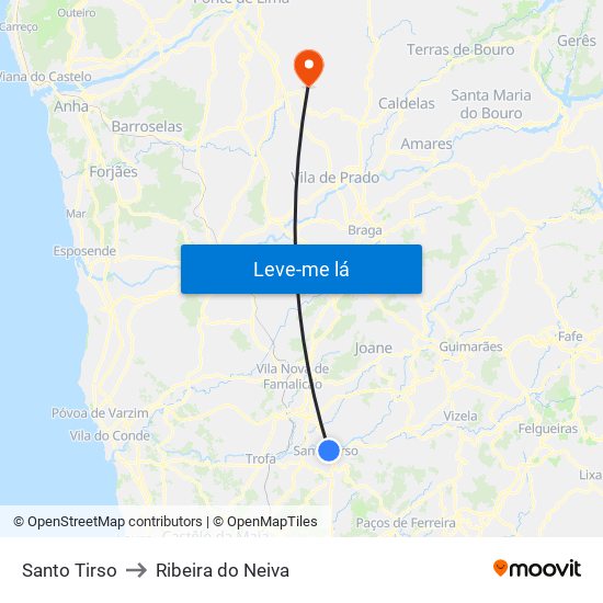 Santo Tirso to Ribeira do Neiva map