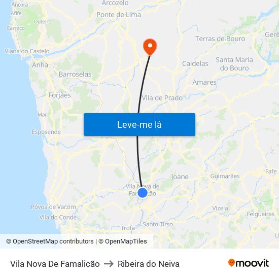 Vila Nova De Famalicão to Ribeira do Neiva map