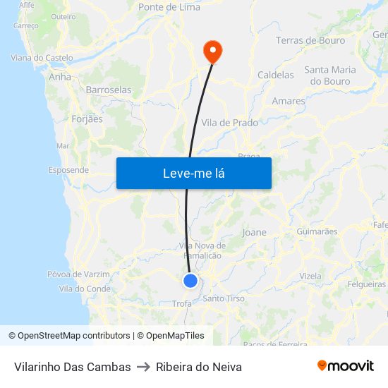 Vilarinho Das Cambas to Ribeira do Neiva map