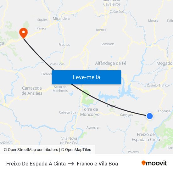 Freixo De Espada À Cinta to Franco e Vila Boa map