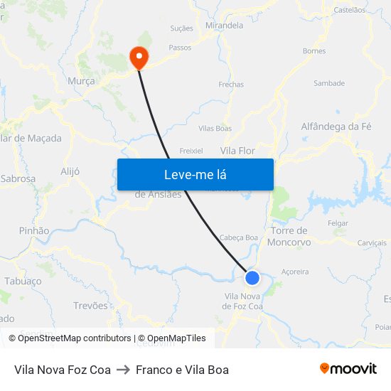 Vila Nova Foz Coa to Franco e Vila Boa map