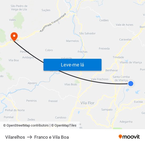 Vilarelhos to Franco e Vila Boa map