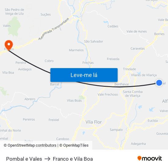 Pombal e Vales to Franco e Vila Boa map