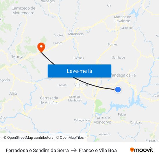 Ferradosa e Sendim da Serra to Franco e Vila Boa map