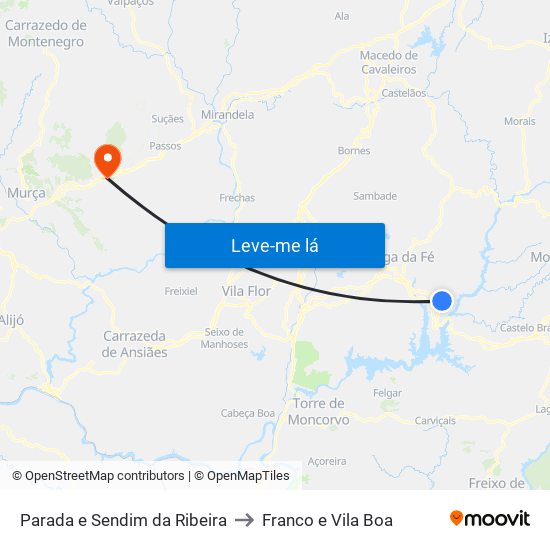 Parada e Sendim da Ribeira to Franco e Vila Boa map