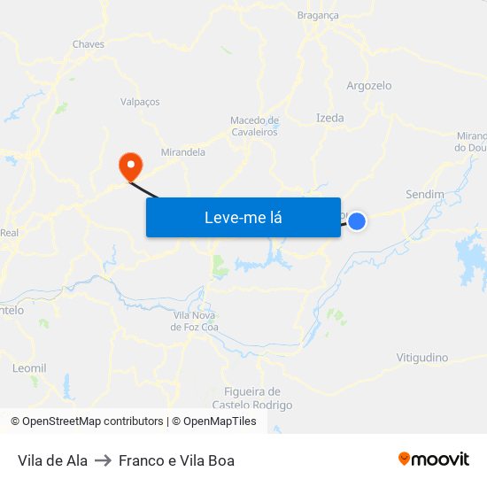 Vila de Ala to Franco e Vila Boa map