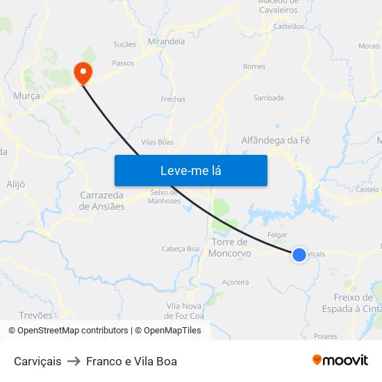 Carviçais to Franco e Vila Boa map