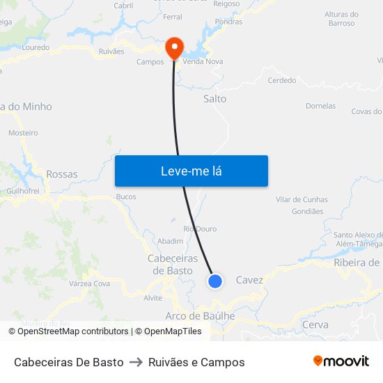 Cabeceiras De Basto to Ruivães e Campos map