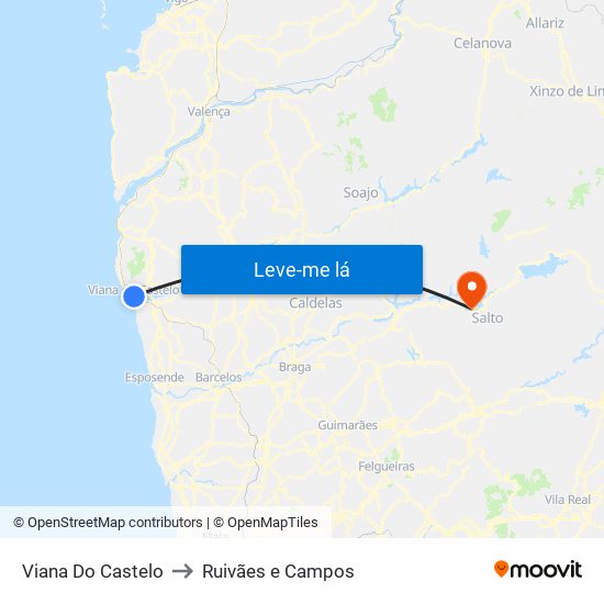 Viana Do Castelo to Ruivães e Campos map