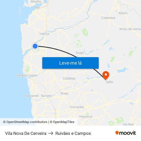 Vila Nova De Cerveira to Ruivães e Campos map