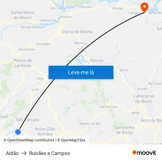 Aldão to Ruivães e Campos map