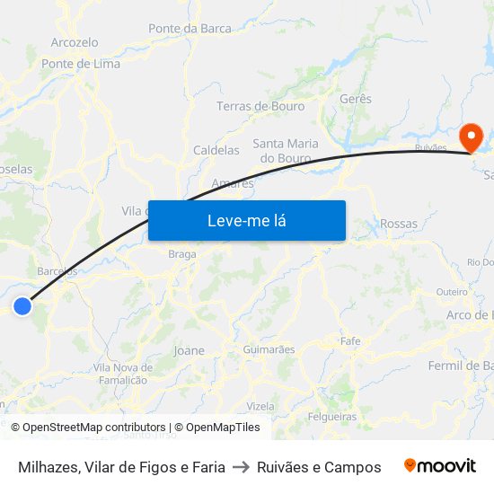 Milhazes, Vilar de Figos e Faria to Ruivães e Campos map