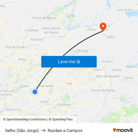 Selho (São Jorge) to Ruivães e Campos map