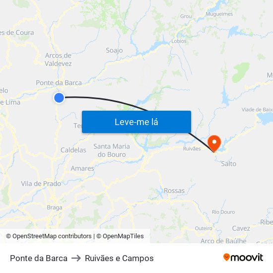 Ponte da Barca to Ruivães e Campos map