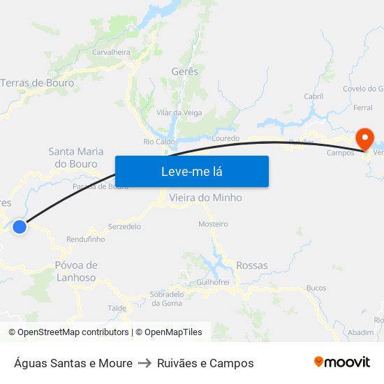 Águas Santas e Moure to Ruivães e Campos map