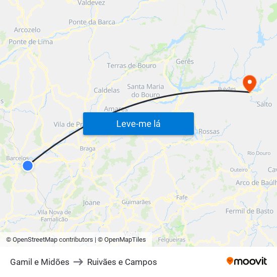 Gamil e Midões to Ruivães e Campos map