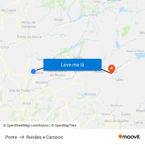 Ponte to Ruivães e Campos map