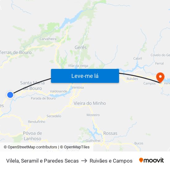 Vilela, Seramil e Paredes Secas to Ruivães e Campos map