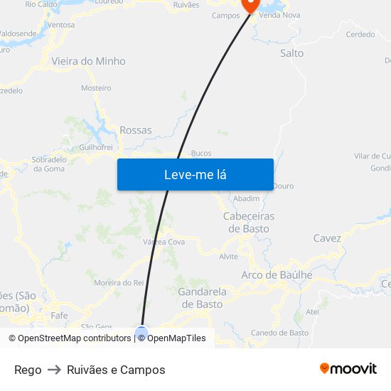 Rego to Ruivães e Campos map