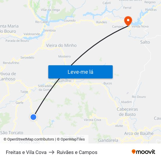 Freitas e Vila Cova to Ruivães e Campos map
