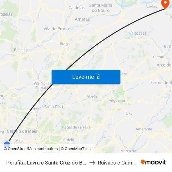 Perafita, Lavra e Santa Cruz do Bispo to Ruivães e Campos map