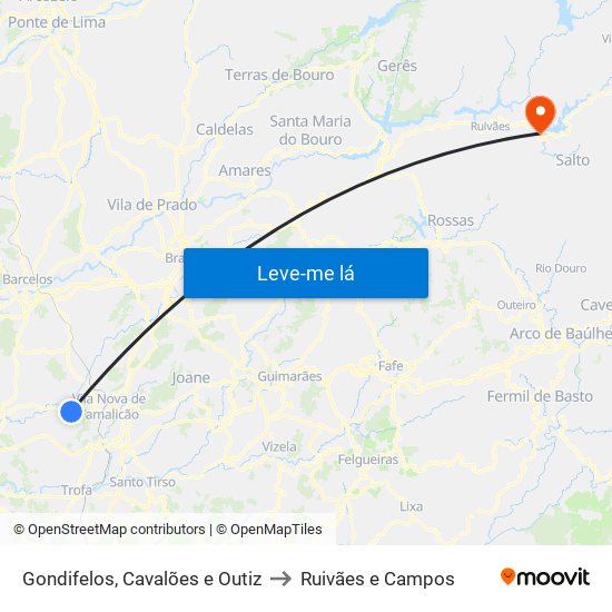 Gondifelos, Cavalões e Outiz to Ruivães e Campos map