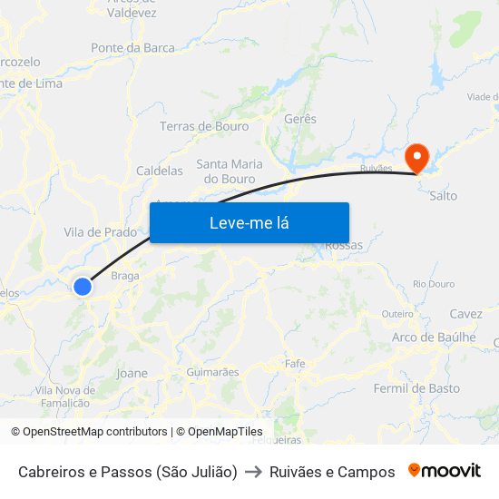 Cabreiros e Passos (São Julião) to Ruivães e Campos map