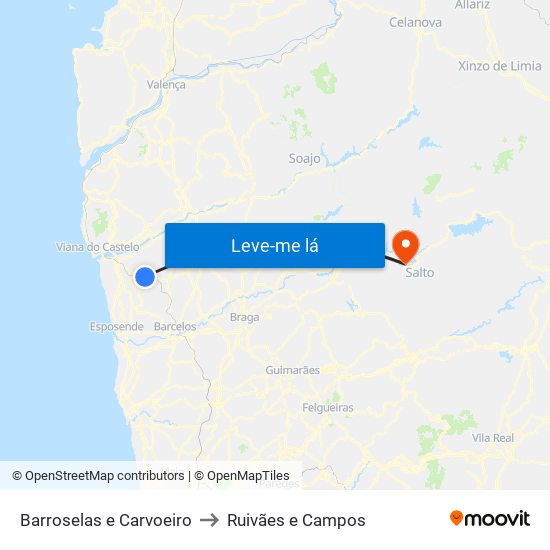 Barroselas e Carvoeiro to Ruivães e Campos map