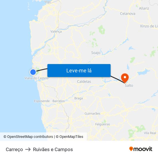Carreço to Ruivães e Campos map