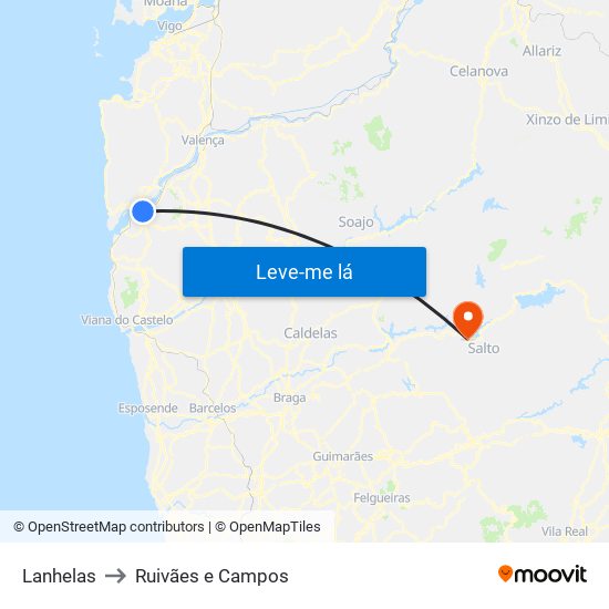 Lanhelas to Ruivães e Campos map