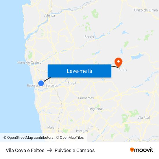 Vila Cova e Feitos to Ruivães e Campos map