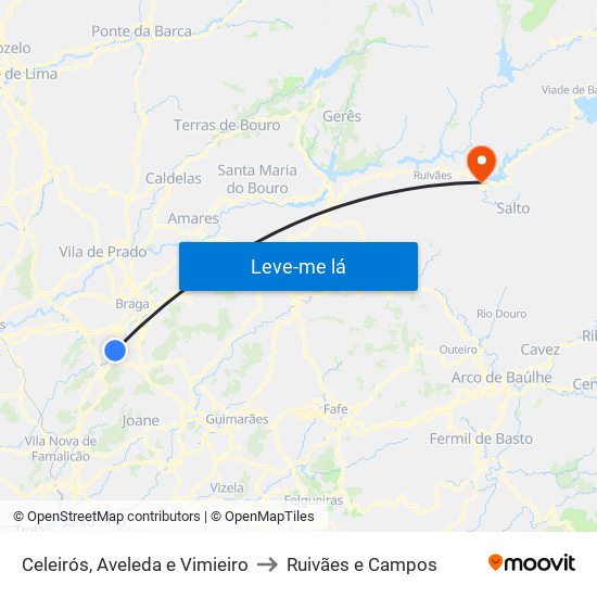 Celeirós, Aveleda e Vimieiro to Ruivães e Campos map