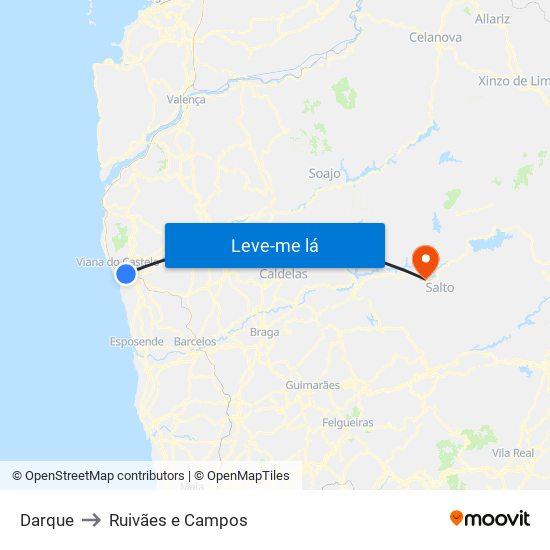 Darque to Ruivães e Campos map