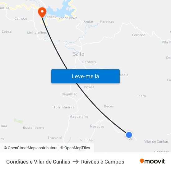 Gondiães e Vilar de Cunhas to Ruivães e Campos map