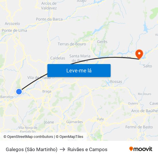 Galegos (São Martinho) to Ruivães e Campos map