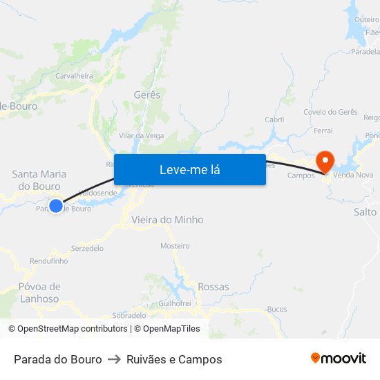 Parada do Bouro to Ruivães e Campos map