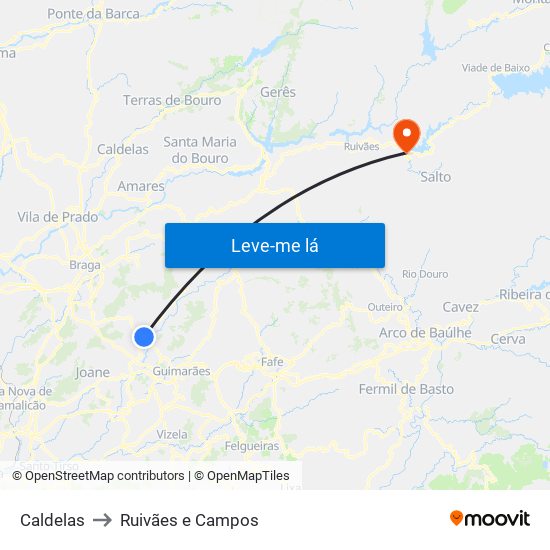 Caldelas to Ruivães e Campos map