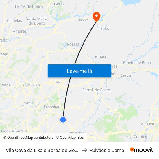 Vila Cova da Lixa e Borba de Godim to Ruivães e Campos map